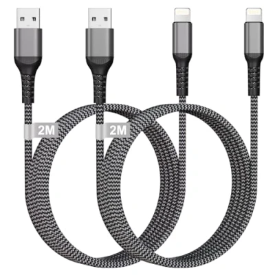 Afbeelding van iPhone Oplaadkabel 2 M Stuks [MFi Gecertificeerd], Nylon USB Lightning Kabel Compatibel met 14/13/12/11/X, iPad Pro/Air/Mini, AirPods
