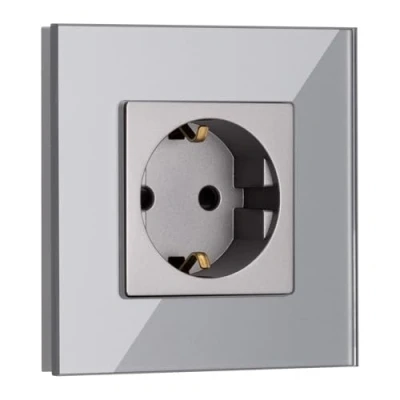 Afbeelding van Navaris glazen wandcontactdoos met aansluitmateriaal Contactdoos frame Enkelvoudige stopcontacten cover Stopcontact doos Grijs
