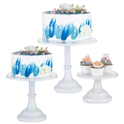 Afbeelding van Nuptio 3 Delige Caketribune Set Ronde Metalen Caketribunes Dessert Display Cupcakestandaards Met Eenvoudig Ontwerp, Wit