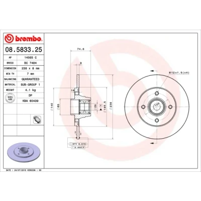 Afbeelding van Brembo Remschijf 08.5833.25