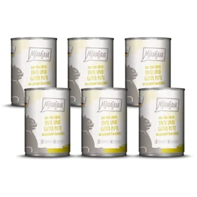 Afbeelding van MjAMjAM Premium natvoer voor katten DUO van malse eend &amp; goede kalkoen met gestoomde pompoen, pak 6 (6 x 400 g), graanvrij extra vlees