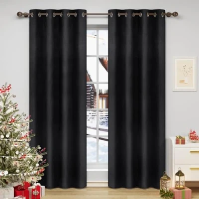 Afbeelding van WOLTU 2 X Gordijnen Verduisterend en thermisch 300g/m² in fluwelen,zwaar ondoorzichtig gordijn 140x225cm,Zwart VH6066sz