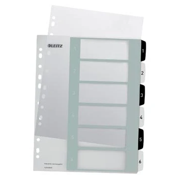 Afbeelding van Leitz WOW printbare index, 6 tabs, zwart wit tabbladen