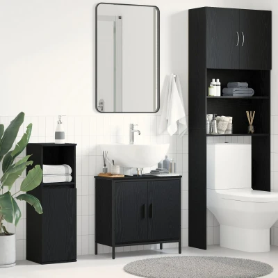 Afbeelding van vidaXL Badkamer Wastafel Kabinet Zwart Eiken Bewerkt hout, Metaal