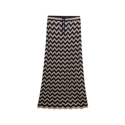 Afbeelding van Superdry zigzag Column Maxirok, Dames, Maat: 40, Navy gold