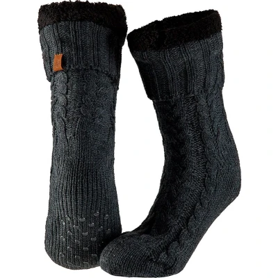 Afbeelding van Apollo Huissokken heren met vacht anti slip Donker Grijs One size Fluffy sokken Slofsokken Huisokken Warme