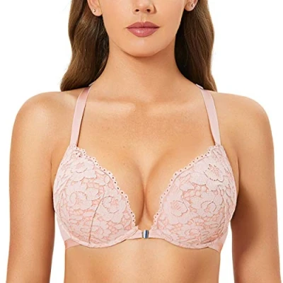 Afbeelding van DOBREVA Dames Voorsluiting Top Push Up Beha Met Beugel En Inzetstukken zachte roos 90C