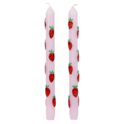 Afbeelding van 2 x handgeschilderde 3D roze aardbeien diner kaarsen Ideaal verjaardags of Moederdag geschenk ongeparfumeerd, 8 uur brandtijd milieuvriendelijke verpakking, zomer tafel decor gemaakt door Talking