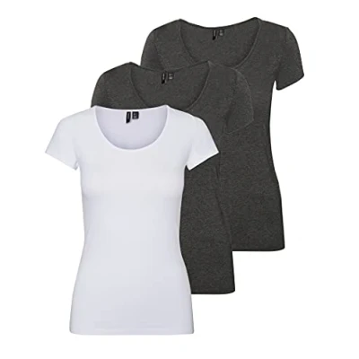 Afbeelding van VERO MODA Dames Vmmaxi My Ss Soft U Neck Noos T shirt, grijs (2x Dark Grey Melange/1x White), XS