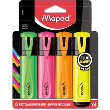 Afbeelding van Maped Markeerstift Fluo&#039;peps Classic Etui Van 4 Stuks: Geel, Oranje, Roze En Groen