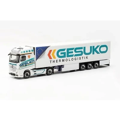 Afbeelding van Herpa vrachtwagen model Mercedes Benz Actros Gigaspace &#039;18 koeloplegger trekker &quot;GESUKO&quot;, schaal 1:87, modelbouw, verzamelobject, Made in Germany, kunststof