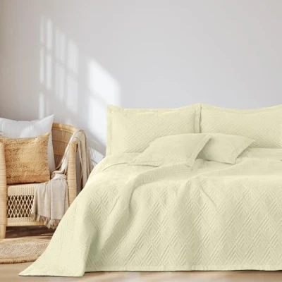Afbeelding van AmeliaHome Sprei 170x210 cm bedsprei dubbelzijdig ultrasonic stiksel polyester Ophelia crème