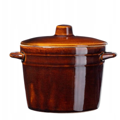 Afbeelding van KADAX steengoedpan, keramische pot met zijgrepen en deksel, vaatwasmachinebestendige handgemaakte fermentatiepot van keramiek, inlegpan voor komkommers (2,5 liter)