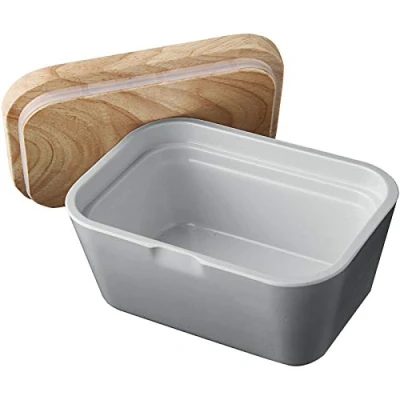 Afbeelding van BRUNNER 0830099N.C06 botervloot van melamine met deksel bamboe, boterbox, kleur grijs, antislip en onbreekbaar