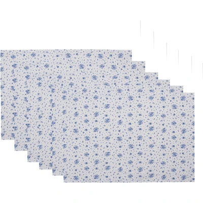 Afbeelding van Clayre &amp; Eef Placemats Set van 6 48x33 cm Wit Blauw Katoen Rechthoek Roosjes