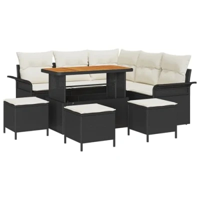 Afbeelding van vidaXL 9 delige Tuin Sofa Set met Kussens Zwart Poly Rattan Acacia