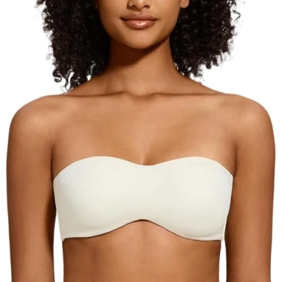 Afbeelding van MELENECA strapless bh voor grote borsten, minimizer, ongevoerde bandeau met beugel Gebroken wit 100B