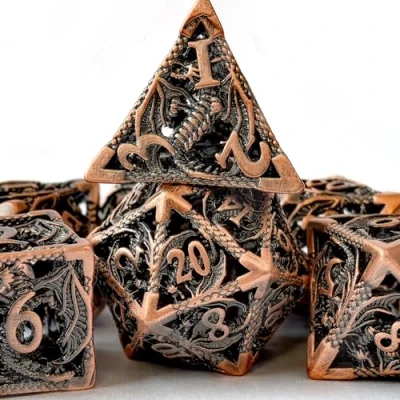 Afbeelding van D&amp;D dobbelstenen set van puur koper, holle polyhedron DND 7 stuks metalen dobbelstenen, geschikt voor rollenspellen zoals Pathfinder RPG Shadow Run