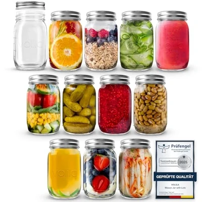 Afbeelding van volila Glazen Potten Met Deksels (490 ml) metselaarpotten, Mason Jar (12 Stuk) voor Overnight Oats, Inmaken en Jam Maken 16oz, Porta Biscotti, Contenitore vetro