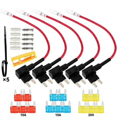 Afbeelding van QitinDasen 5Pcs Premium 12V / 24V ACS Kleine Add a Circuit Zekeringkraan, Piggyback Blade Zekeringhouder, met Kabelboom en 15Pcs Gratis Mini Bladzekeringen