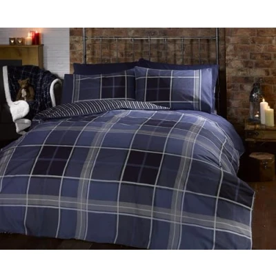 Afbeelding van Argyle eenpersoons dekbedovertrek en kussensloop omkeerbare beddengoedset, tartan check blauw