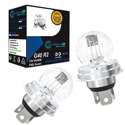 Afbeelding van LIGHTWORLD24 2 x Bilux 12V 45/40W lampen P45t R2 G40 motorfiets scooter auto halogeen lamp gloeilamp