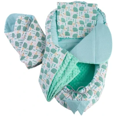 Afbeelding van 5 delige set babynestjes, 100 x 60 15 cm, uitneembaar inzetstuk, bed, knuffelnest, kruipdeken voor baby&#039;s en pasgeborenen, 100% katoen (egel met mint minky)