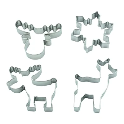 Afbeelding van BekkiB Set van 4 &quot;eland&quot; Uitsteekvormpjes in de vorm eland, elandkop met gewei, hert, sneeuwvlok Vaatwasmachinebestendige roestvrijstalen koekjessnijders 2374