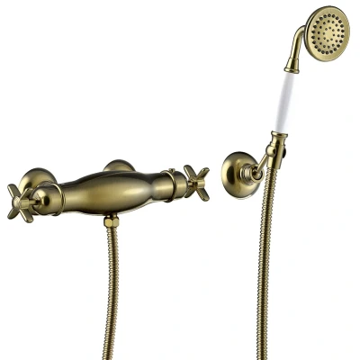 Afbeelding van Douchemengkraan Tres Clasic Incl handdouche Verouderd Messing