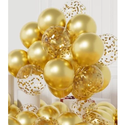 Afbeelding van AULE Feestballonnen, 42 stuks, metallic gouden ballonnen en confettiballonnen linten van 19,5 m, 30 cm ballonnen, decoratieset