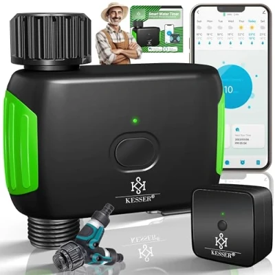 Afbeelding van KESSER® Irrigatiebesturing met wifi, irrigatiecomputer voor tuin en balkon, irrigatiesysteem timer, automatische irrigatie app spraakbediening, 20 tijdschema&#039;s, groen