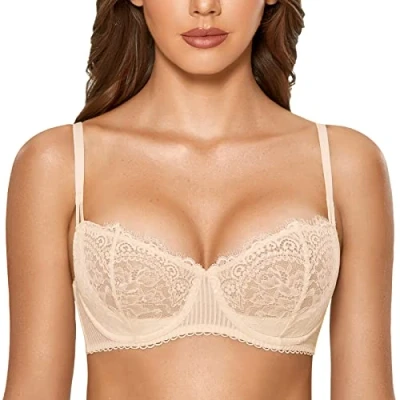 Afbeelding van DOBREVA Dames Beugelbeha X Back Balconette met Kant zonder Inzetstukken Beige 90D