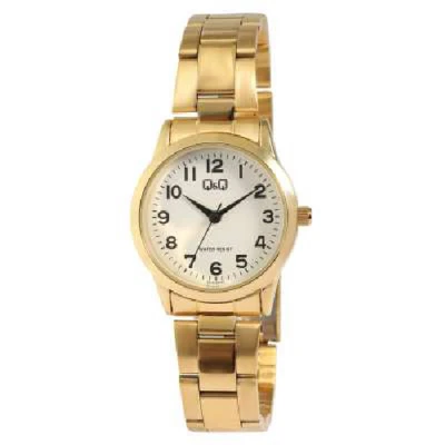 Afbeelding van Q&amp;Q model c11a 007 dameshorloge goudkleurig 3 atm waterdicht duidelijke wijzerplaat diameter 30 mm