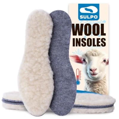 Afbeelding van SULPO 2 paar winterinlegzolen 13,7 mm zolen van wol &amp; synthetisch vilt behaaglijk, warm comfortabel dankzij natuurlijke schapenwol ademende inlegzolen voor winterschoenen maten: 23 50