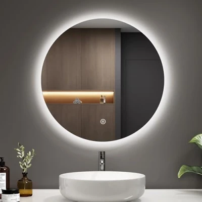 Afbeelding van EMKE badkamerspiegel met verlichting, rond, 50 cm, led aanraakschakelaar, dimbaar, 6500 K, automatische uitschakeling 3 uur, ronde IP44