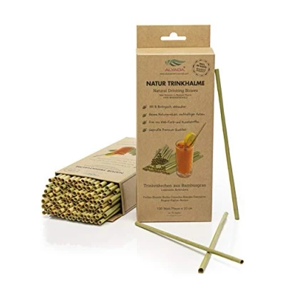 Afbeelding van Natuur rietjes, rietjes van bamboegras, 20 cm, wegwerp drinkbuisjes, 100 stuks, biologisch afbreekbaar