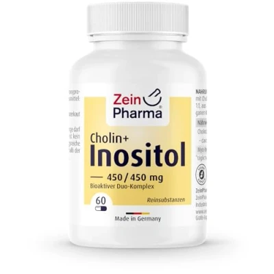 Afbeelding van ZeinPharma Choline inositol capsules 450/450 mg (60 stuks) hoge dosering, kwalitatief, voedingssupplement veganistisch, GMO vrij, ideale verhouding, laboratorium getest
