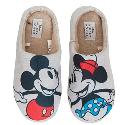 Afbeelding van Disney Minnie Mouse pantoffels voor dames, instappers, Mickey muiltjes, warme gevoerde huisschoen, Grijs, 36 EU