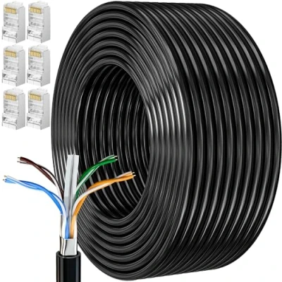 Afbeelding van Internet Kabel 30 Meter Cat 6 Afgeschermd Buiten Bulk Ethernetkabel Extra Lange Netwerkkabel Installeren Waterdicht Weerbestendig Hoge Snelheid FTP 23awg Gigabit Netwerklijn Internetdraadkabel