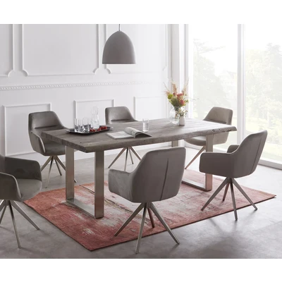Afbeelding van Eettafel Edge acacia platina 180x90 XL edelstaal smal Live