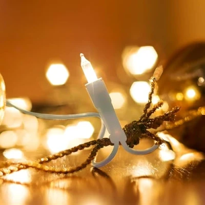 Afbeelding van Kerstboomlichtketting met 50 lampjes, warm wit, 10 m, kerstdecoratie, dennenboomverlichting stekker, interieurverlichting, decoratieve verlichting, bekabeld