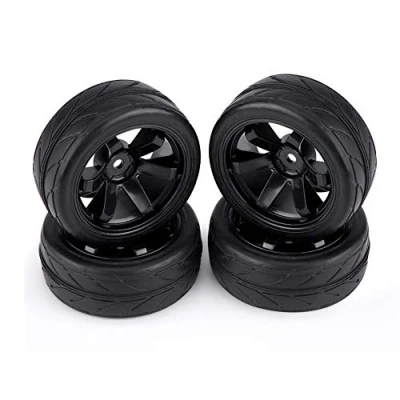 Afbeelding van Tbest 4 stuks RC banden, terreinwagenvelgen rupsbanden, rubberen wielen voor 1:10 auto onderdeel (6 gaten)