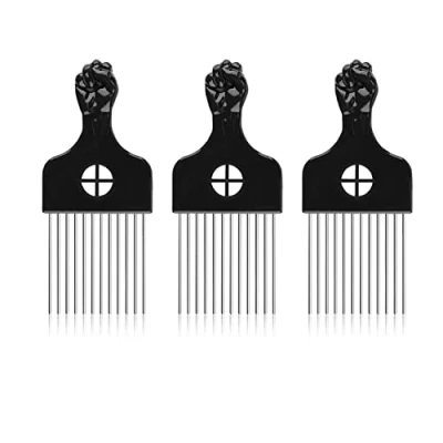 Afbeelding van 3 stuks Afrikaanse kam, glad, haarvork, afro haarkam, kam voor kapsalon, afropam van metaal, afropkam, vlechtkam, kappersgereedschap