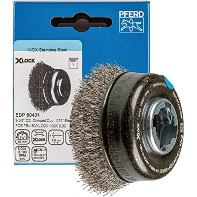 Afbeelding van PFERD Pookborstel, ø 60 mm, ongekookt, 0,30 mm roestvrij staaldraad, X LOCK opname, 43468925 voor snel en comfortabel wisselen van gereedschap