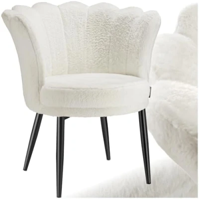 Afbeelding van tectake® Fauteuil Stella Kuipstoel Met armleuning Comfortabele Eetkamerstoel Keukenstoel Dikke vulling Voor woonkamer en eetkamer imitatiebont bekleding crème/zwart