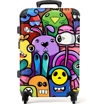 Afbeelding van NoBoringSuitcases.com Kinderkoffer Lichtgewicht Monster Bloemen Trolley kinderen koffer meisje Reiskoffer jongen 66 cm Medium Fotokoffer 60 liter Grote 20 kg bagage Hardcase TSA slot