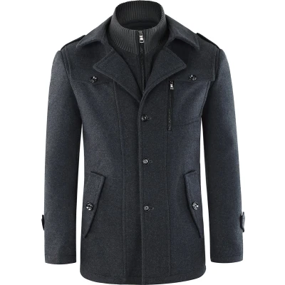 Afbeelding van Allthemen Heren Wollen jas met opstaande kraag Slim Fit Winter Warm Jasje M