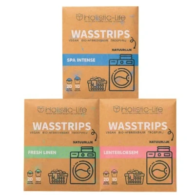 Afbeelding van Wasmiddeldoekjes Proefpakket 3x20 Wasbeurten Fresh Linen Lentebloesem Spa Intense Wasstrips Incl. Wasverzachter