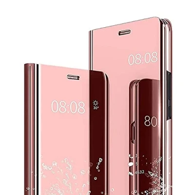 Afbeelding van WOBURN Flip Clear Smart View Hoesje voor Samsung Galaxy A54 5G hoesje, spiegelende plating volledige behuizing 360? Beschermhoes, make up doorschijnende staande telefoonschaal. Roségoud