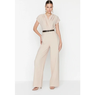 Afbeelding van Trendyol Bordeauxrode Geweven Jumpsuit Met Dubbele Rij Knopen En Wijde Pijpen Twoss21Tu0004